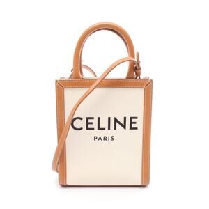 Celine Vertical Cabas Handbag Canvas Leather Ivory White Brown